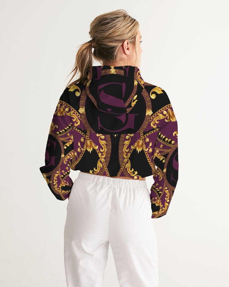 Purple Panther Women's All-Over Print Cropped Windbreaker