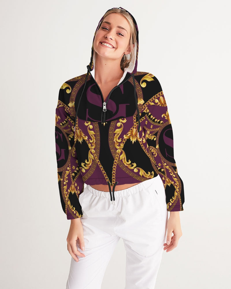 Purple Panther Women's All-Over Print Cropped Windbreaker