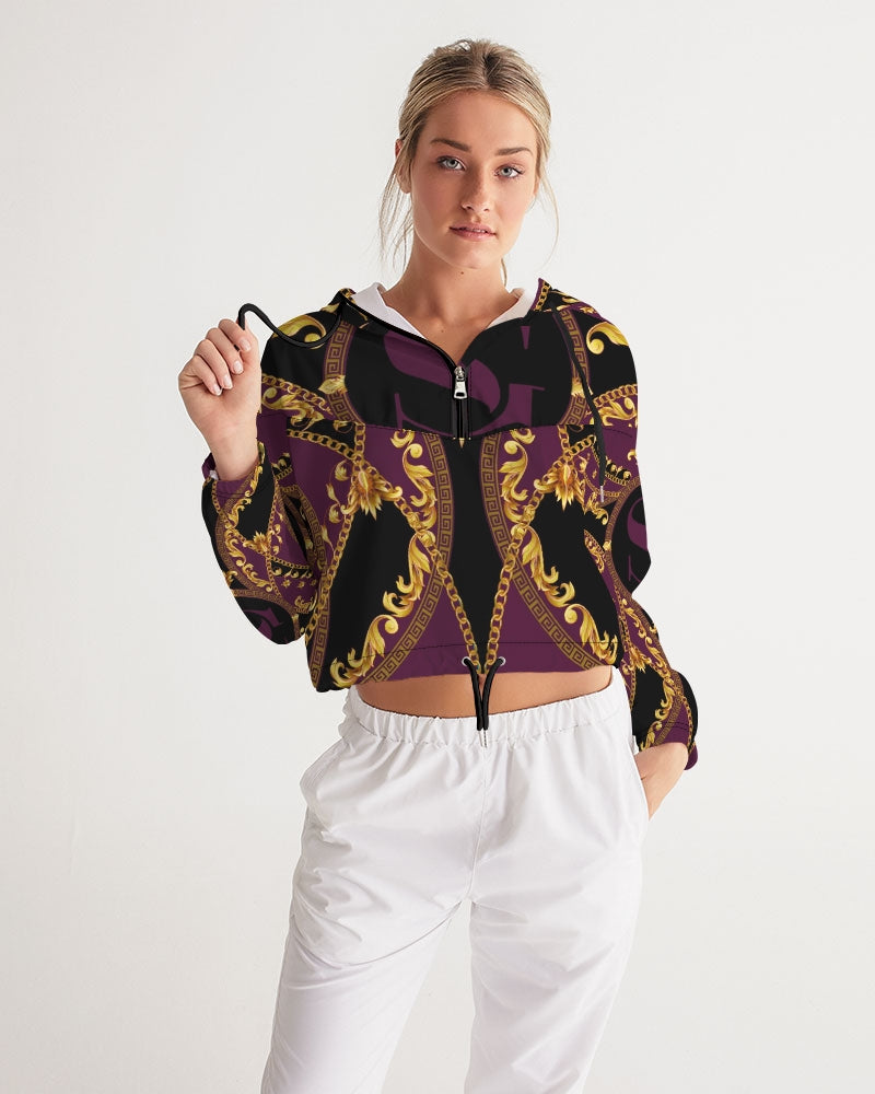 Purple Panther Women's All-Over Print Cropped Windbreaker