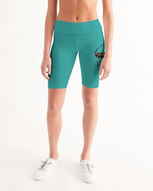 SG Teal and Leopard Women's Mid-Rise Bike Shorts