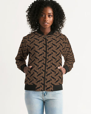 Brown and Black Women's Bomber Jacket