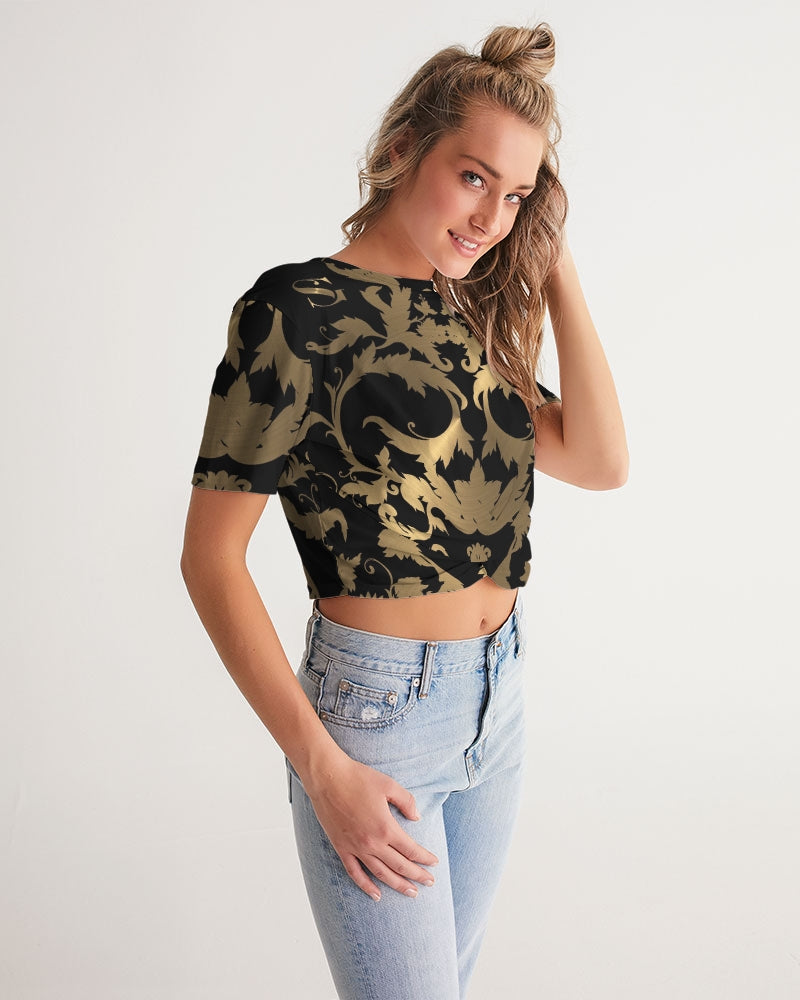 SG Royal black and gold Women's Twist-Front Cropped Tee