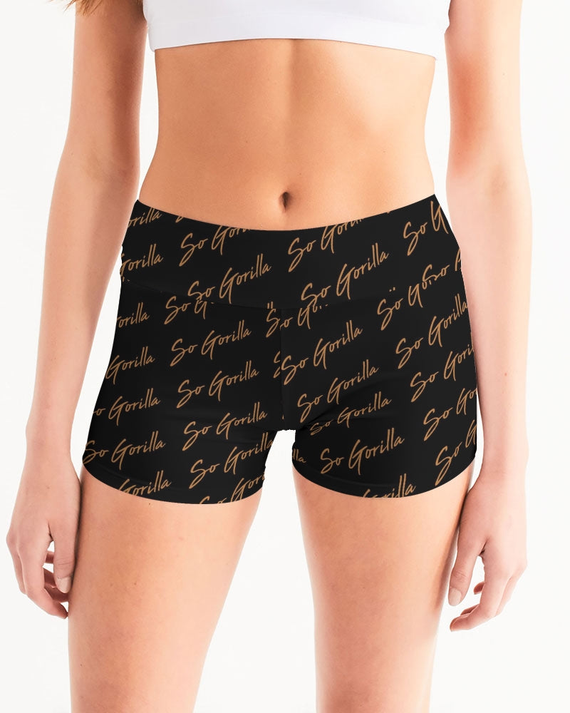 So Gorilla black and gold Women's Mid-Rise Yoga Shorts