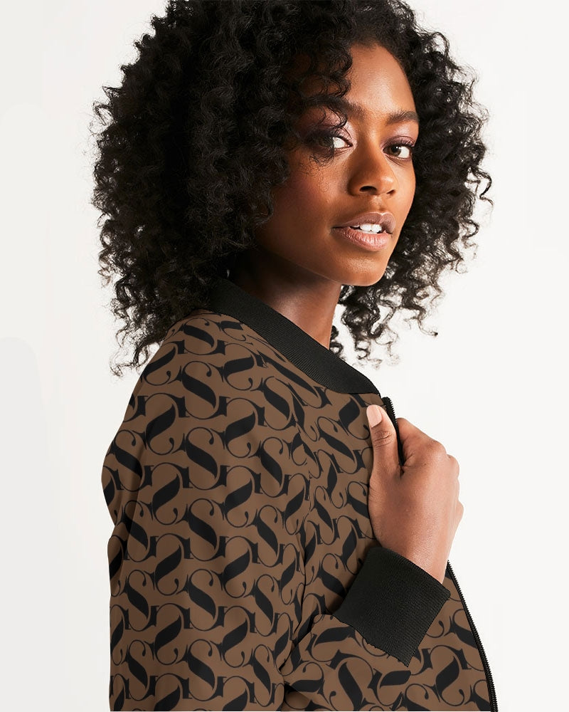 Brown and Black Women's Bomber Jacket